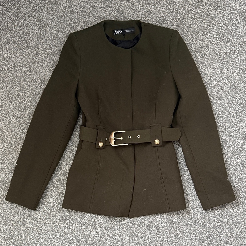 Zara Women's Dark Green Belted Blazer